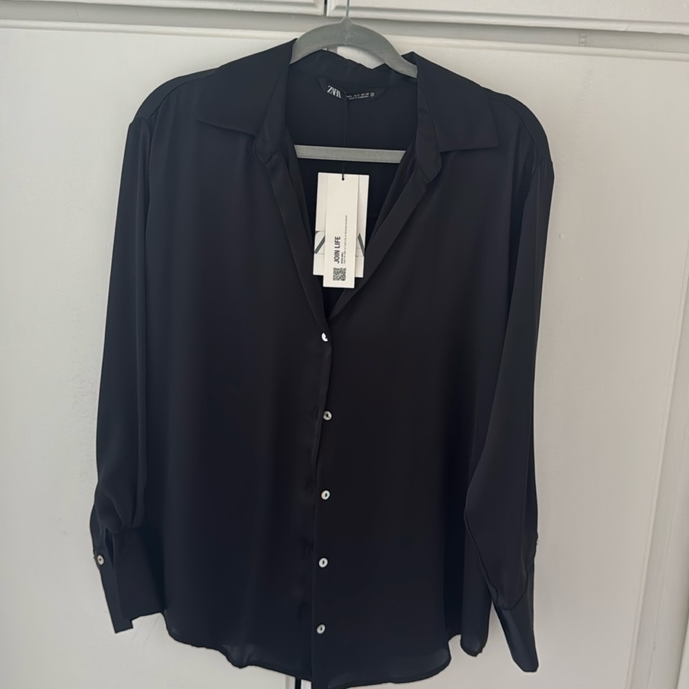NWT ZARA Satin Button Down Shirt